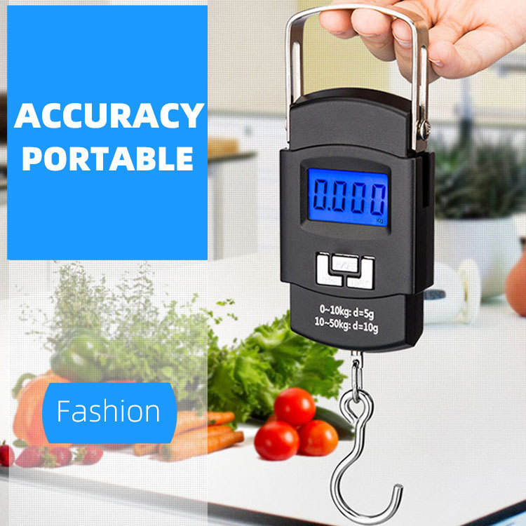 Luggage scale HS102 Hand Precise travel Bag Weight Measuring Portable | Fish Postal Hanging Hook Black Pocket mini electronic scale | Accuracy 5g, Capacity 50kg |